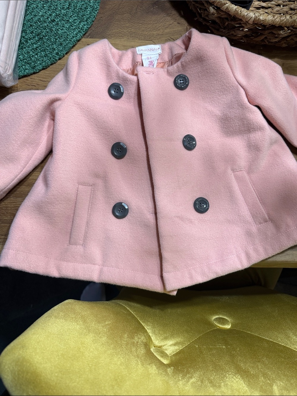 Savannah Girls' Blush Pink Double-Breasted Pea Coat